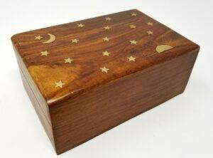 Celestial Sun & Moon Brass Inlay Wooden Box