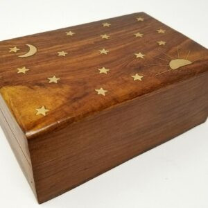 Celestial Sun & Moon Brass Inlay Wooden Box