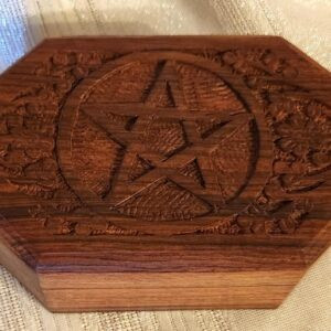 Pentacle Floral Wooden Carved Box