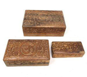 Om Carved Wooden Box Set (Set of 3)
