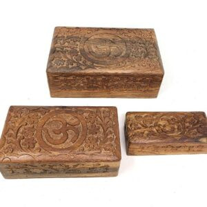 Om Carved Wooden Box Set (Set of 3)