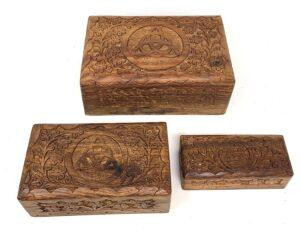 Triquetra Carved Wooden Box Set (Set of 3)