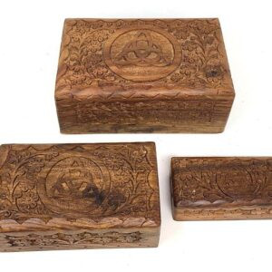 Triquetra Carved Wooden Box Set (Set of 3)