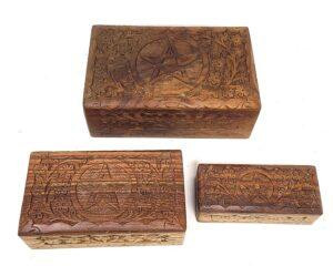 Pentacle Carved Wooden Box Set (Set of 3)