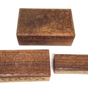 Pentacle Carved Wooden Box Set (Set of 3)