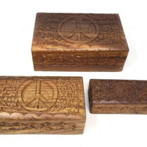 Peace Sign Carved Wooden Box Set (Set of 3)