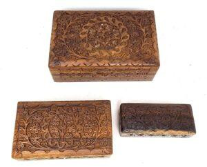 Tree of Life Carved Wooden Box Set (Set of 3)