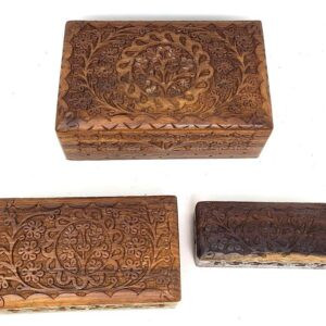 Tree of Life Carved Wooden Box Set (Set of 3)