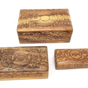 Triple Moon Carved Wooden Box Set (Set of 3)