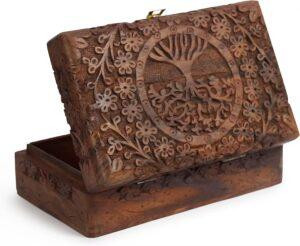 Wooden Carved Box – Tree of Life Design