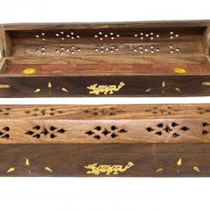 Dragon Inlaid Wood Incense Box Holder – 12 Inch
