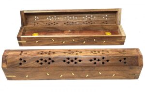 Vine Inlaid Wood Incense Box Holder – 12 Inch