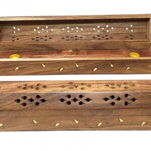 Vine Inlaid Wood Incense Box Holder – 12 Inch