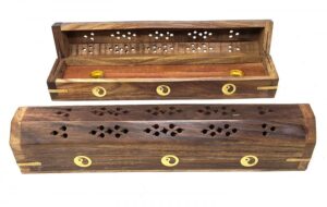 Carved Wood Incense Box Holder – 12 Inch
