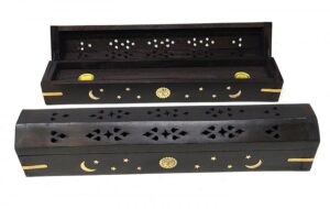 Black Celestial Wood Incense Box Holder – 12 Inch