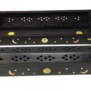 Black Celestial Wood Incense Box Holder – 12 Inch
